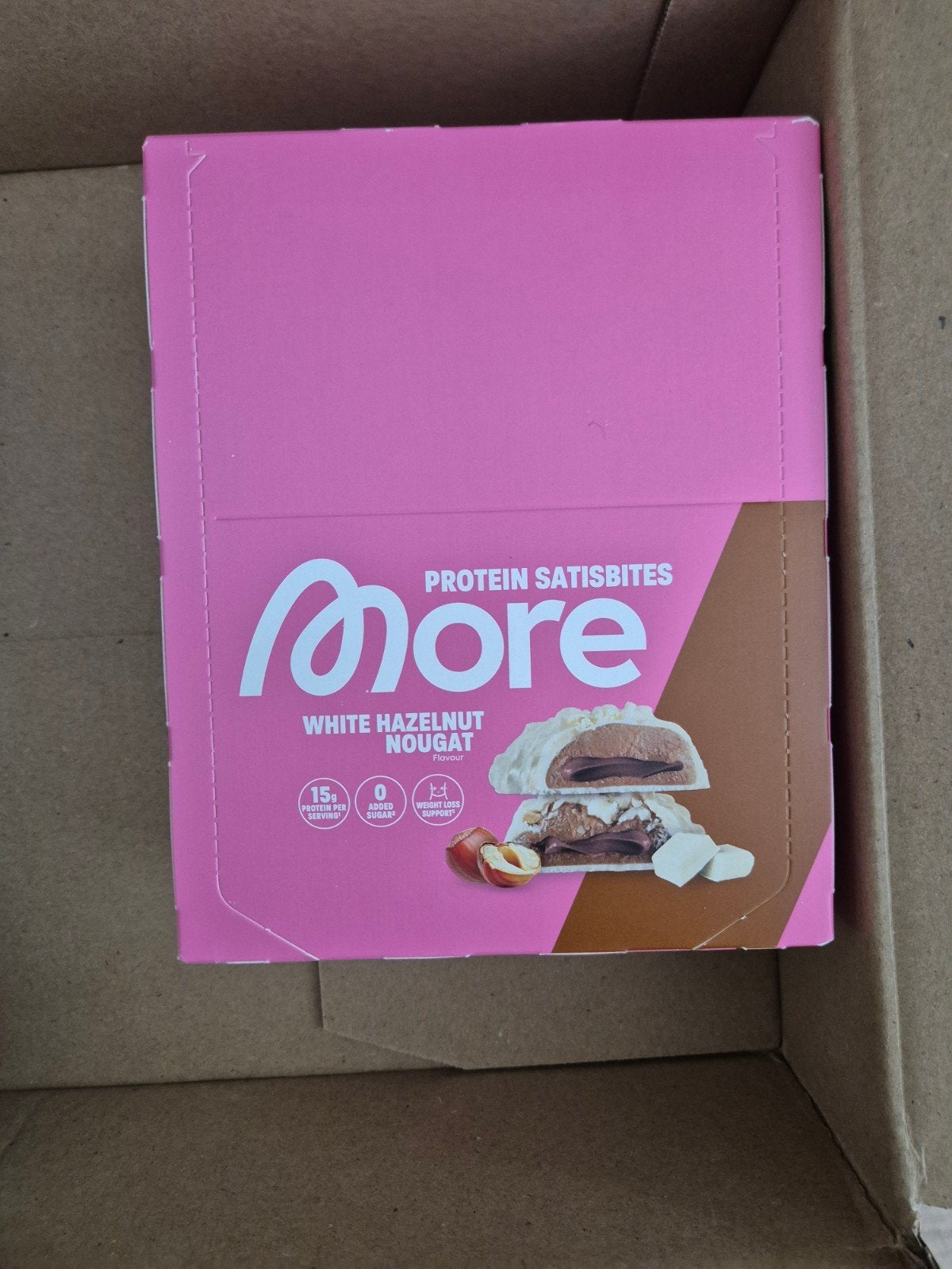 More Protein Satisbites White Hazelnut Nougat (12x50g), Ophalen of Verzenden, Nieuw, Poeder of Drank