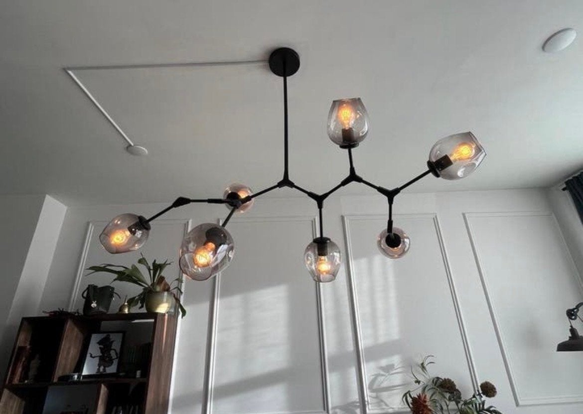 Design Eettafel Lamp met 7 Glazen Bollen, Ophalen, Zo goed als nieuw, Glas, Modern