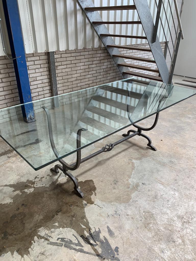 Tafel glas en smeedijzeren onderstel, Ophalen, 50 tot 75 cm, 200 cm of meer, 50 tot 100 cm