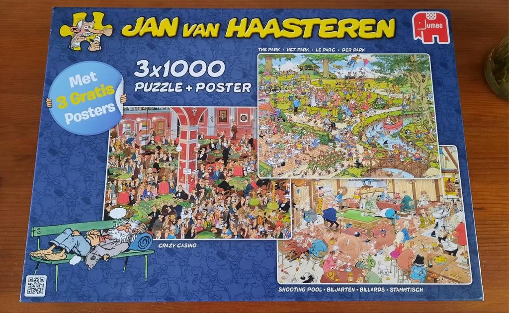 Jan van Haasteren puzzel 3x1000: Park, Crazy Casino, Biljart, Ophalen, Meer dan 50 stukjes, Gebruikt, 6 jaar of ouder