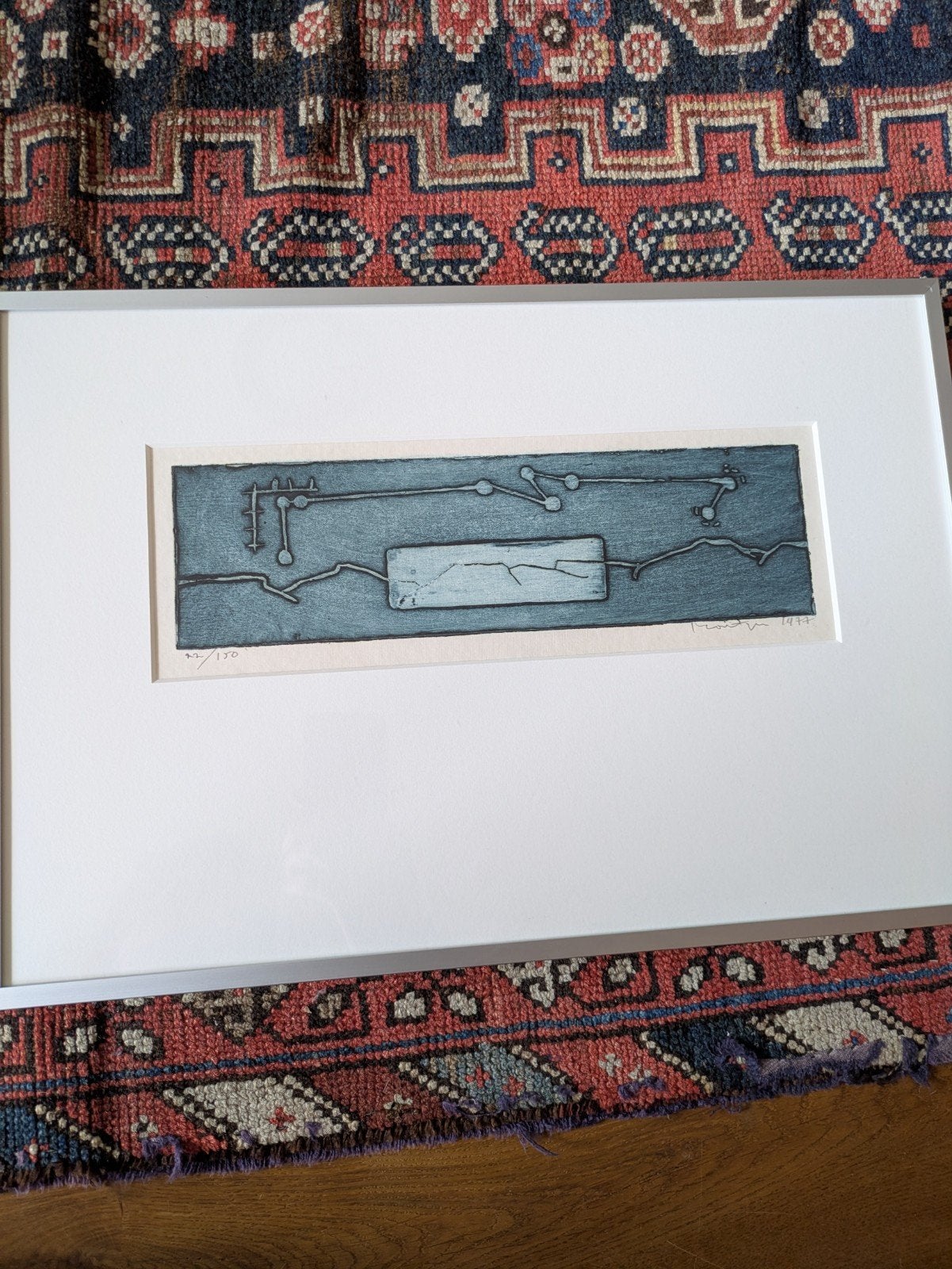 Jan Montijn ets - Abstracte compositie (1977), Antiek en Kunst, Ophalen of Verzenden, Ets, Ingelijst, 1950 - 1999
