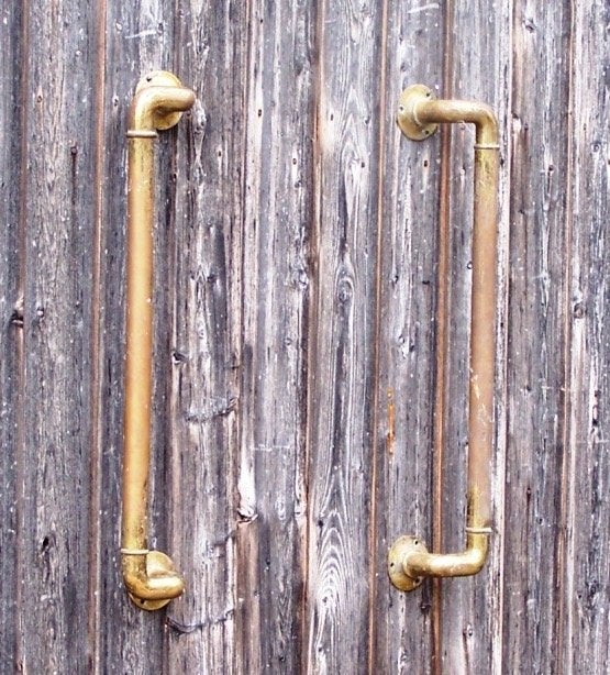 2 antieke koperen grepen of deurbeugels., Antiek en Kunst, Ophalen