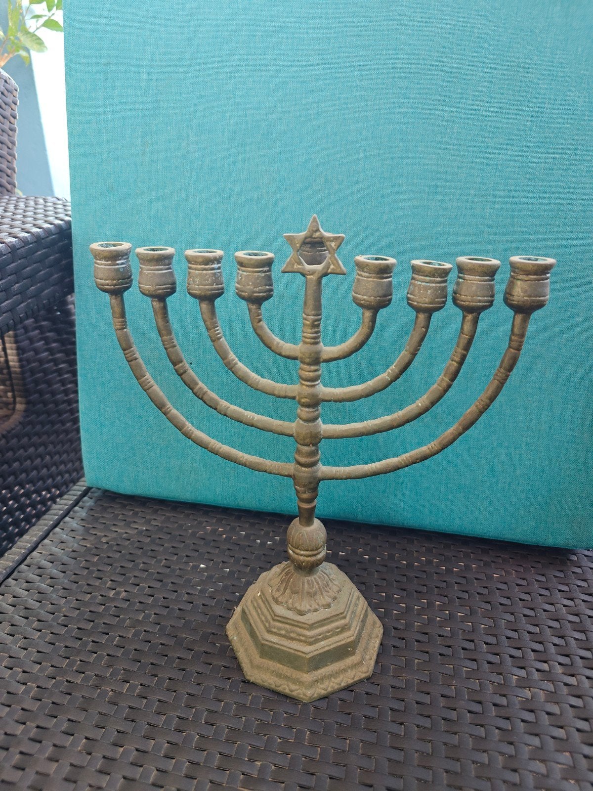 Antieke koperen Menorah met Davidster, Antiek en Kunst, Ophalen, Koper of Brons