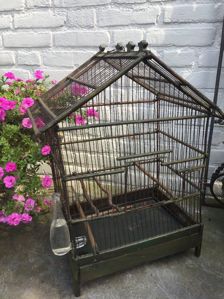 MOOI oud vogelkooitje / vogelhuis met drinkflesje, Antiek en Kunst, Ophalen of Verzenden