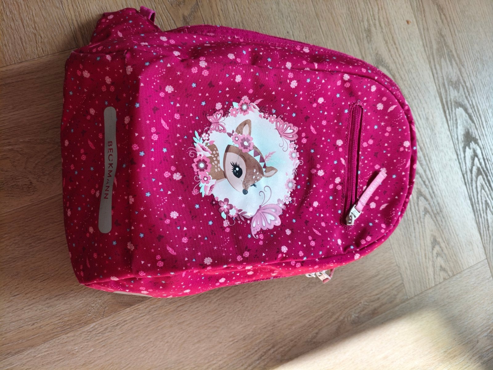 Roze kinderrugzak met hertenprint - Beckmann, Overige merken, Gebruikt, 25 tot 40 cm, Ophalen of Verzenden