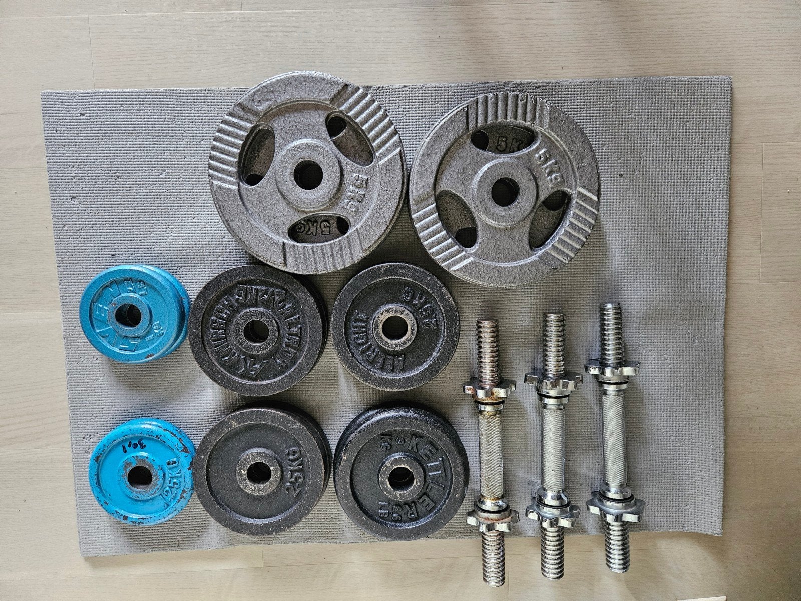 halterschijven plus  3 losse dumbells, Ophalen of Verzenden, Dumbbell