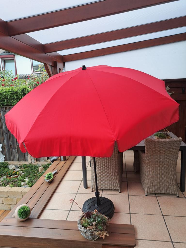 rode parasol (doorsnee 2 meter) (zo goed als nieuw), Ophalen, Zo goed als nieuw, Stokparasol