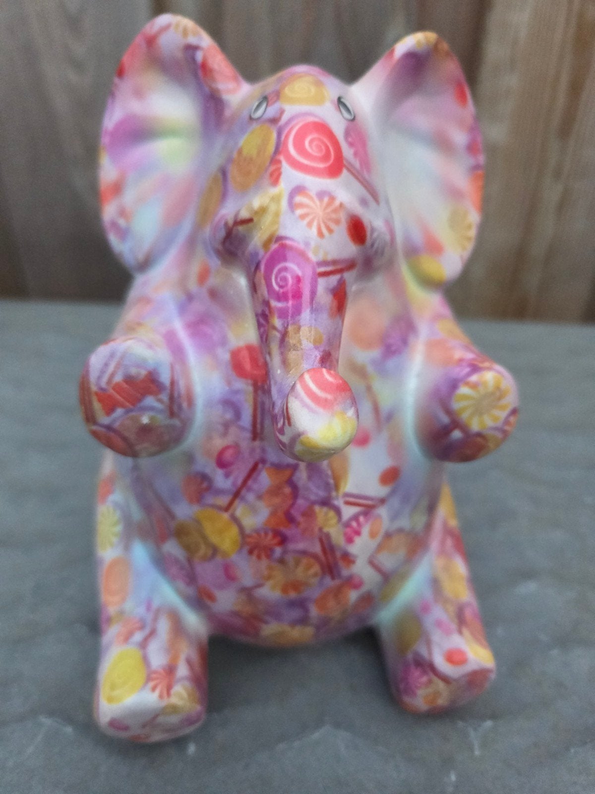 Kleurrijke olifant decoratie met snoepjespatroon, Ophalen, Zo goed als nieuw, Dier