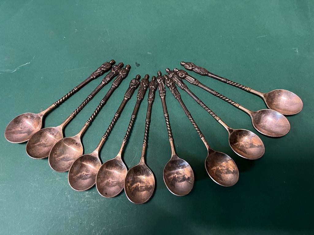 Set van 11 verzilverde apostellepeltjes, Antiek en Kunst, Ophalen