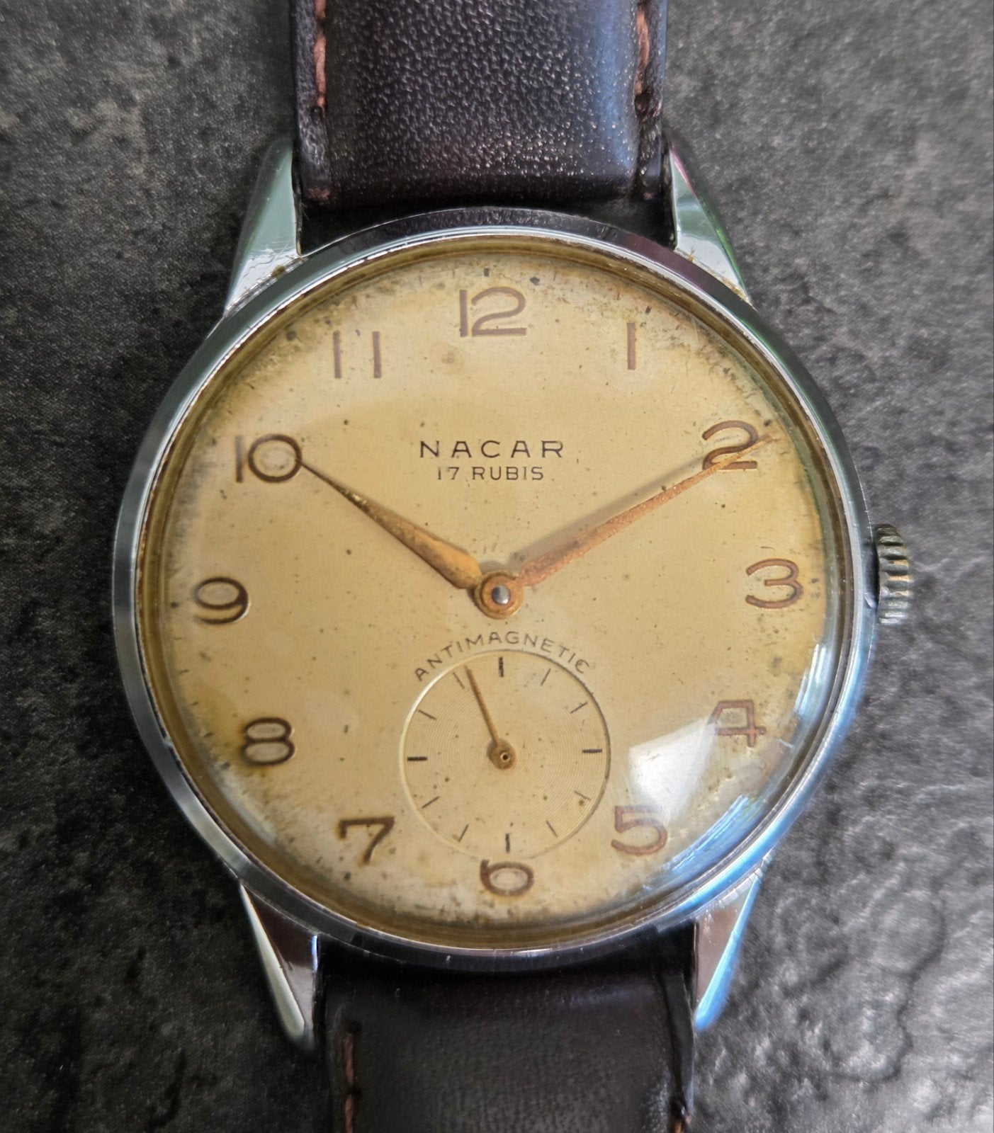 Nacar jaren 50 herenhorloge, Overige merken, Staal, Met bandje, Polshorloge