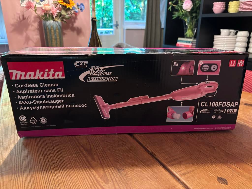 Makita CL108FDSAP Accu-Stofzuiger Roze - Nieuw in doos, Witgoed en Apparatuur, Stofzuigers, Ophalen, Minder dan 1200 watt, Reservoir