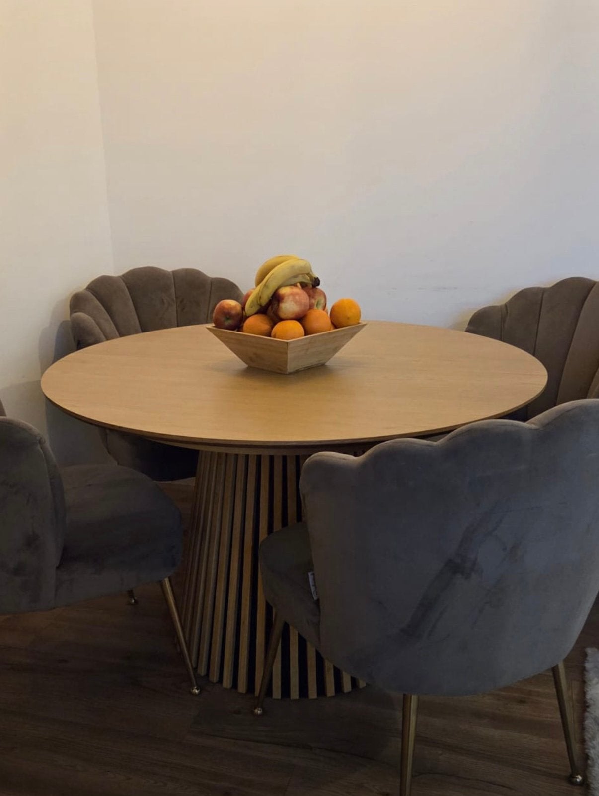 Lamel Ronde Eettafel Eikenfineer (Uittrekbaar Blad tot 200cm, Huis en Inrichting, Ophalen, Zo goed als nieuw, Rond, 100 tot 150 cm