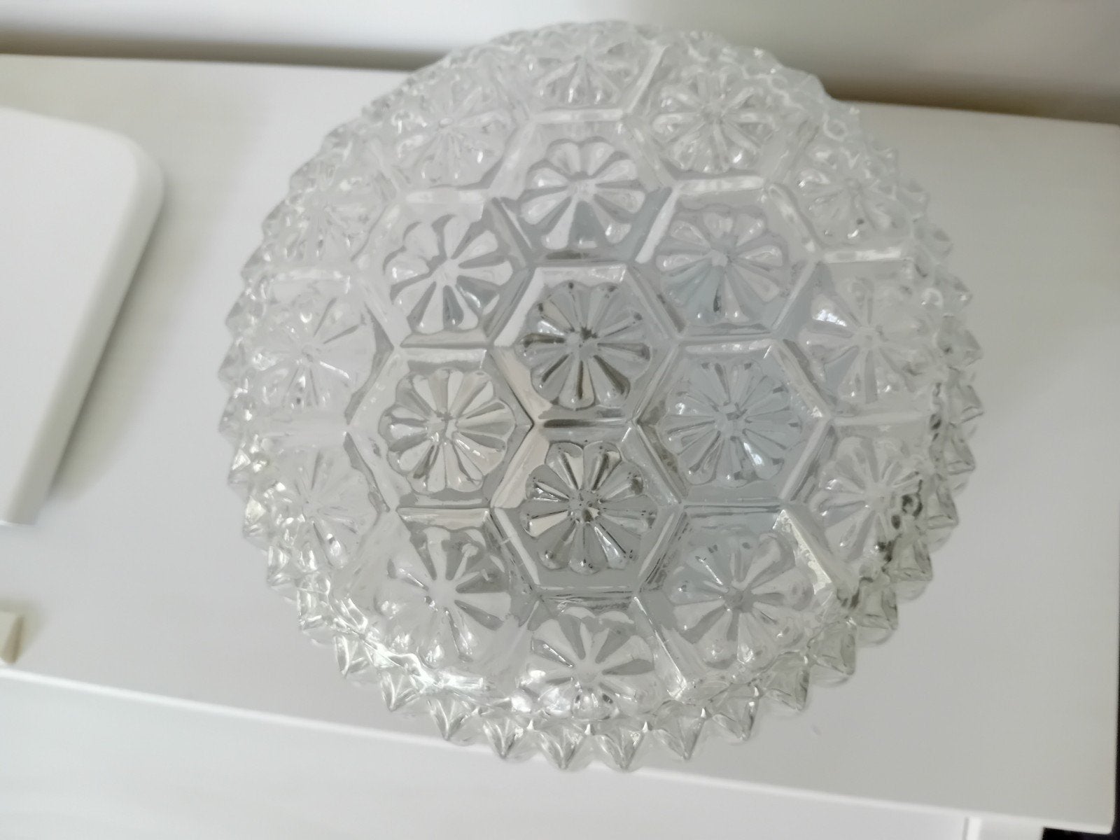 Vintage Plafonnière - Glazen Bol met Patroon, Gebruikt, Glas, Vintage, E27 (groot)