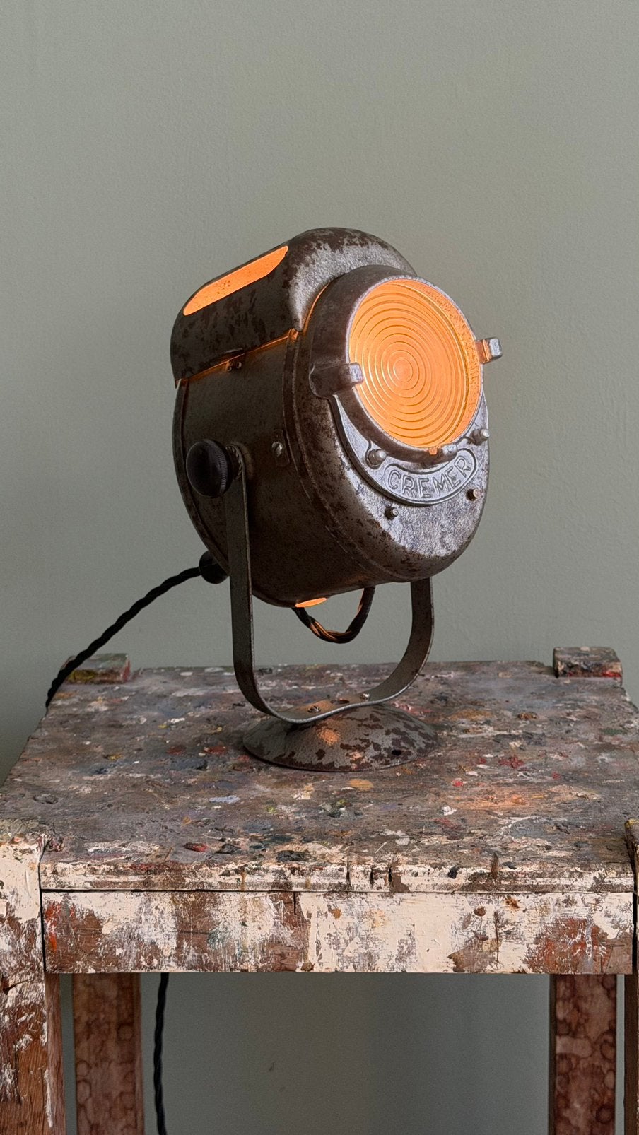 Vintage baby theaterlamp theaterspot A.E. Cremer, Gebruikt, Metaal, Vintage, Groen