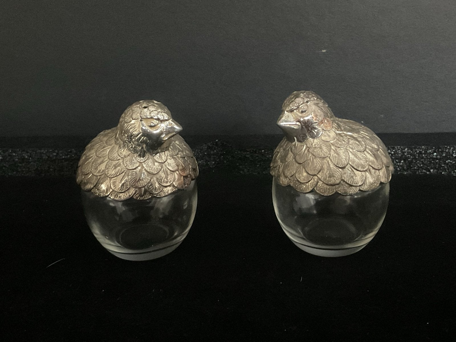 Vintage Franse Vogel Zoutvaatjes met Metalen Schroefdeksels, Ophalen of Verzenden