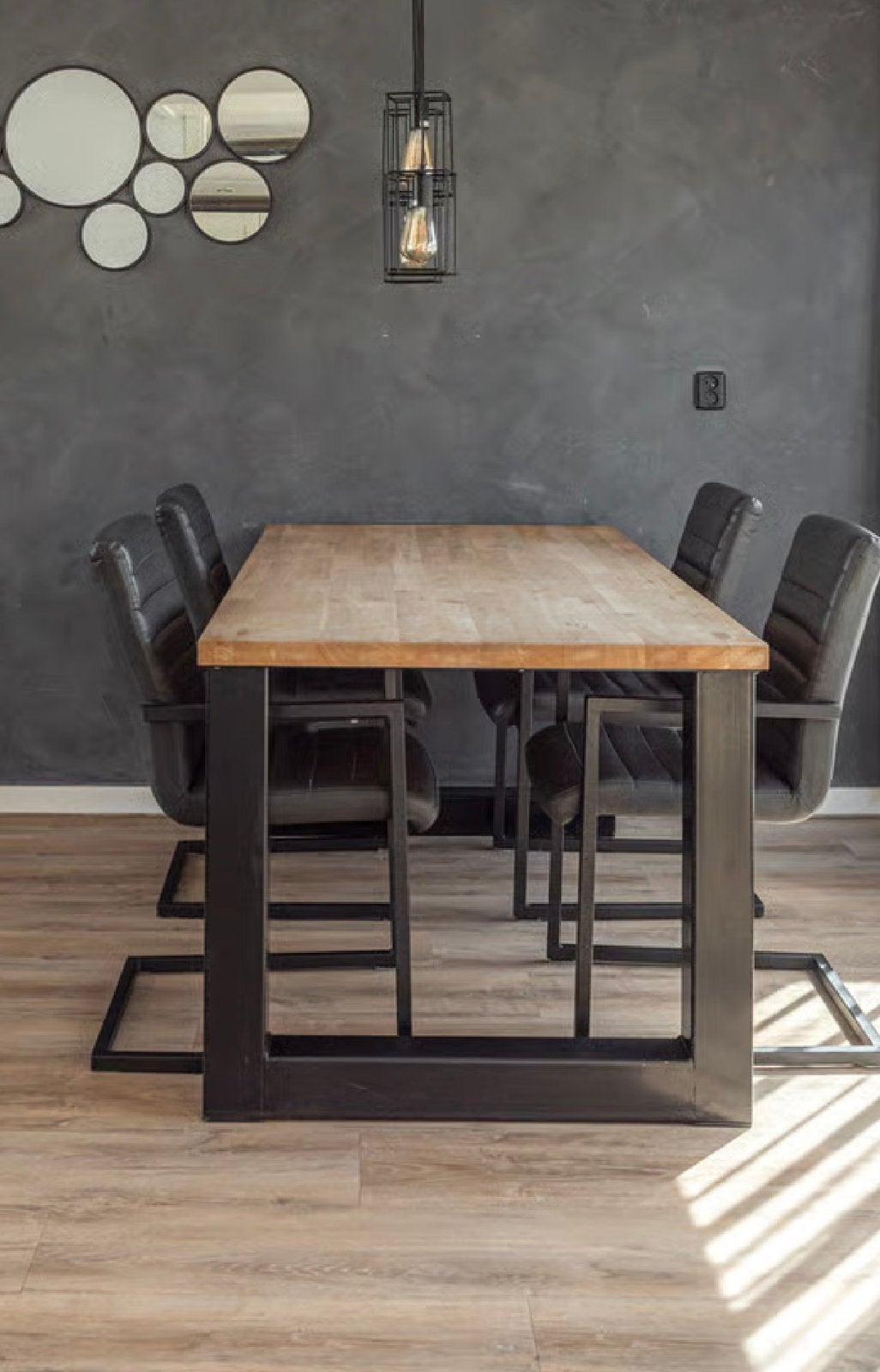 Eikenhouten Tafel 180 x 90 cm met zwarte stalen poten, Ophalen, 50 tot 100 cm, Zo goed als nieuw, 150 tot 200 cm