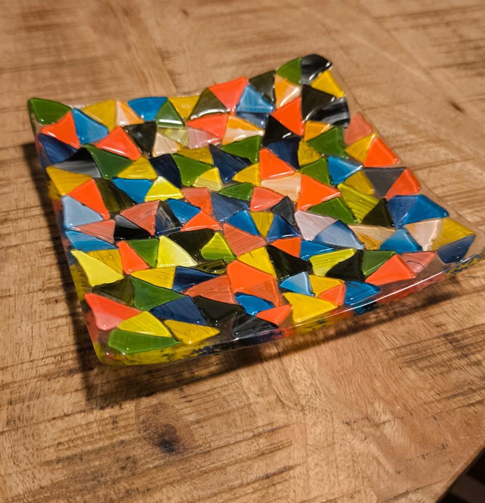 Glazen schaal mosaiek fusing glas art 15 cm glaswerk plaatje, Ophalen of Verzenden