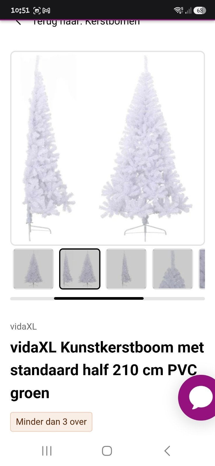 Halve witte kerstboom 210cm met lampjes en versiering, Ophalen, Zo goed als nieuw