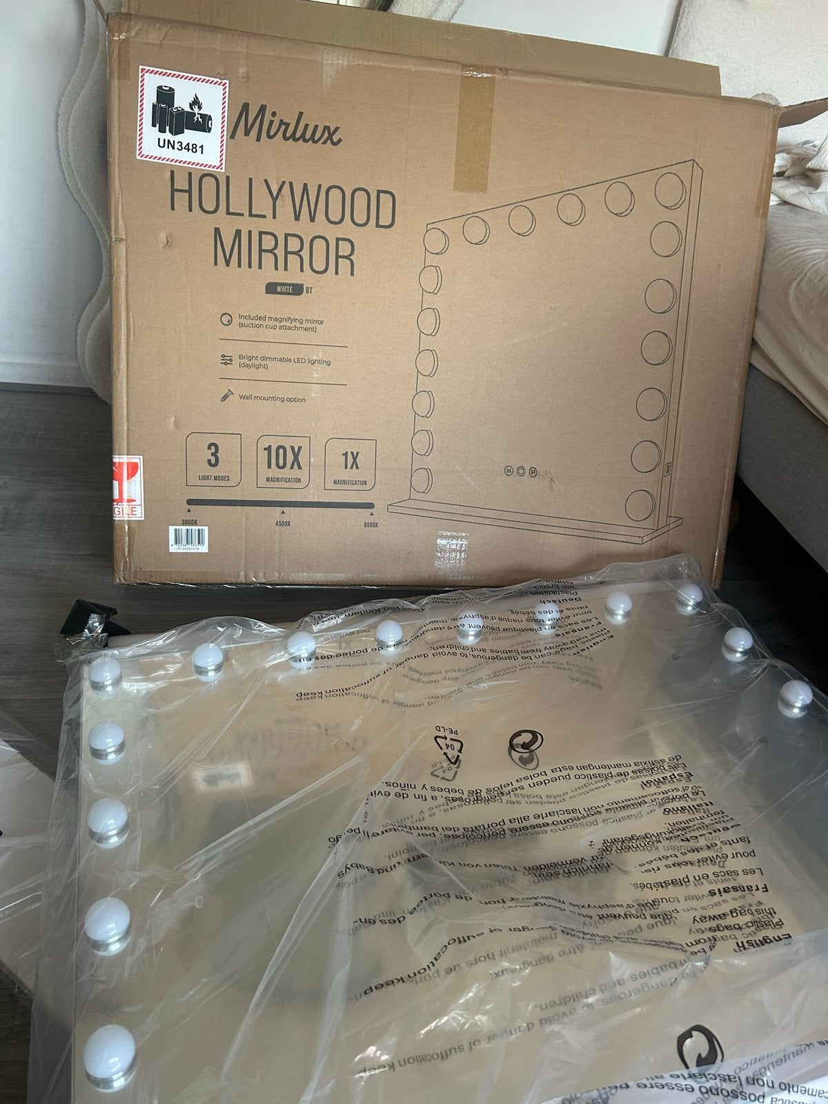 Nieuwe Hollywood Spiegel met Bluetooth en USB, Huis en Inrichting, Ophalen, Nieuw, 75 tot 100 cm, Minder dan 100 cm