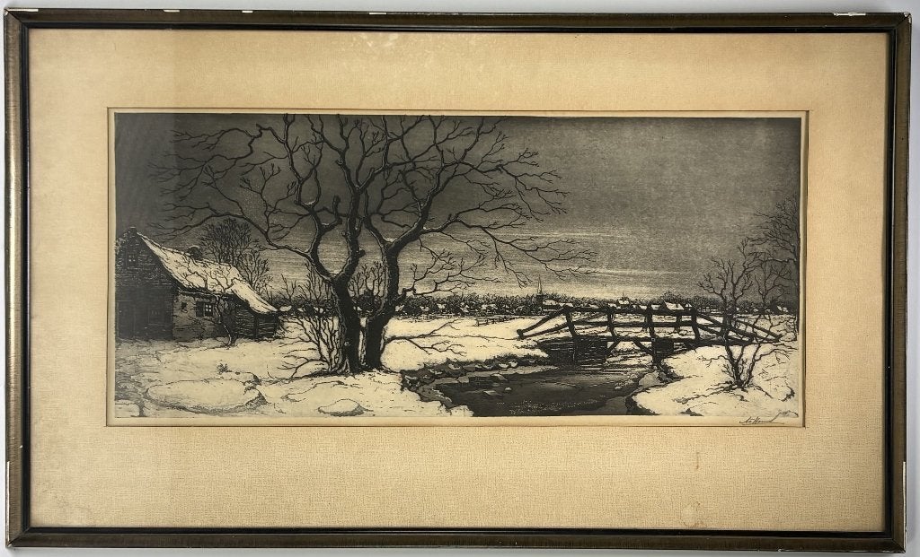 229. Ets, Antoon Hemert– winterlandschap, begin 20e eeuw, Antiek en Kunst, Kunst | Etsen en Gravures, Ophalen