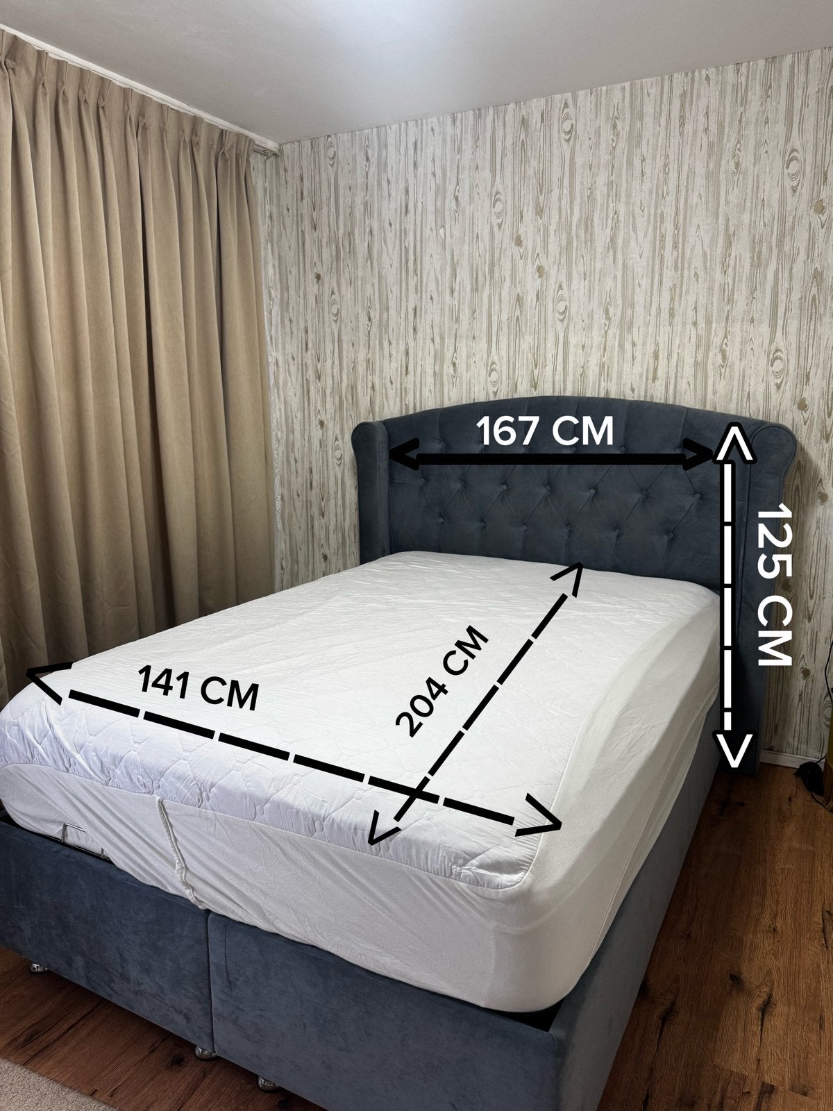 Tweepersoonsbed met opbergruimte en gestoffeerd hoofdbord, Ophalen, Gebruikt, Tweepersoons, 140 cm