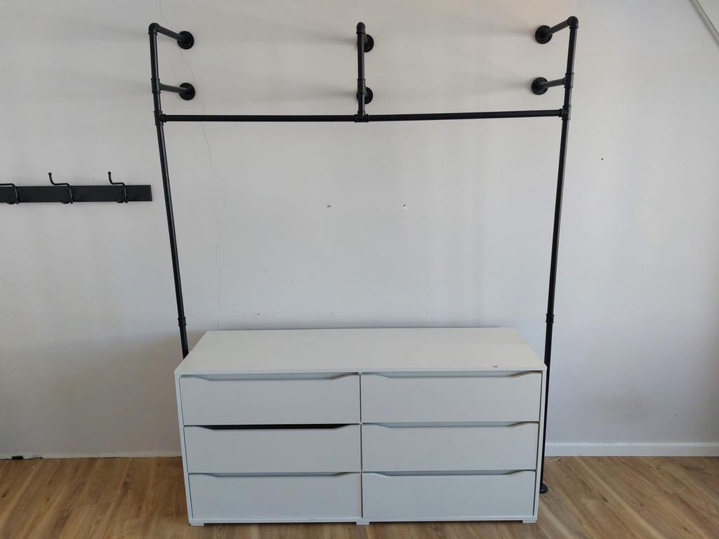 Witte kledingkast met lades - 160 cm breed, 5 laden of meer, Ophalen, Gebruikt, 150 tot 200 cm