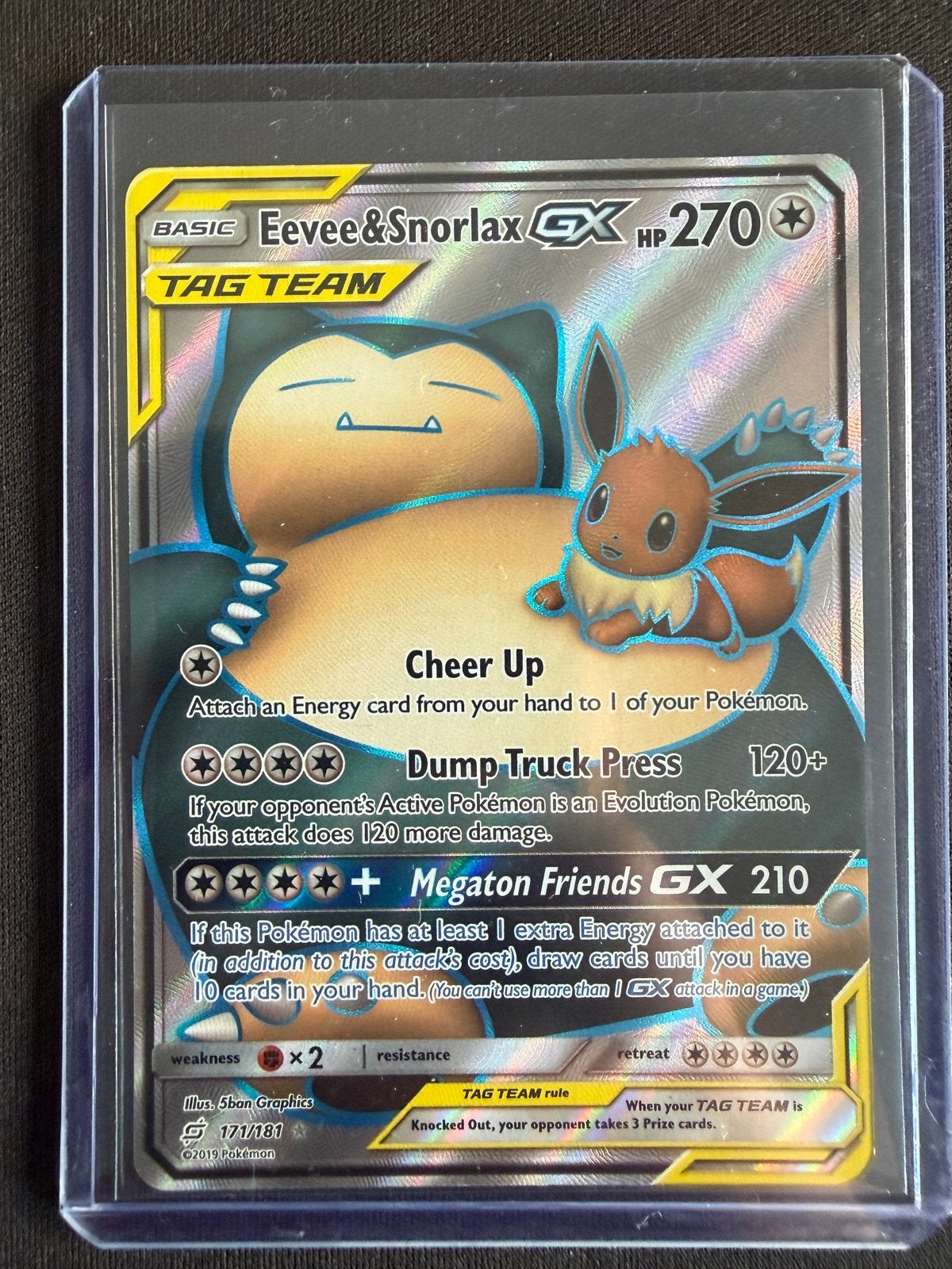Pokémon Eevee & Snorlax GX TAG TEAM Full Art 171/181, Hobby en Vrije tijd, Verzenden, Zo goed als nieuw, Losse kaart, Foil