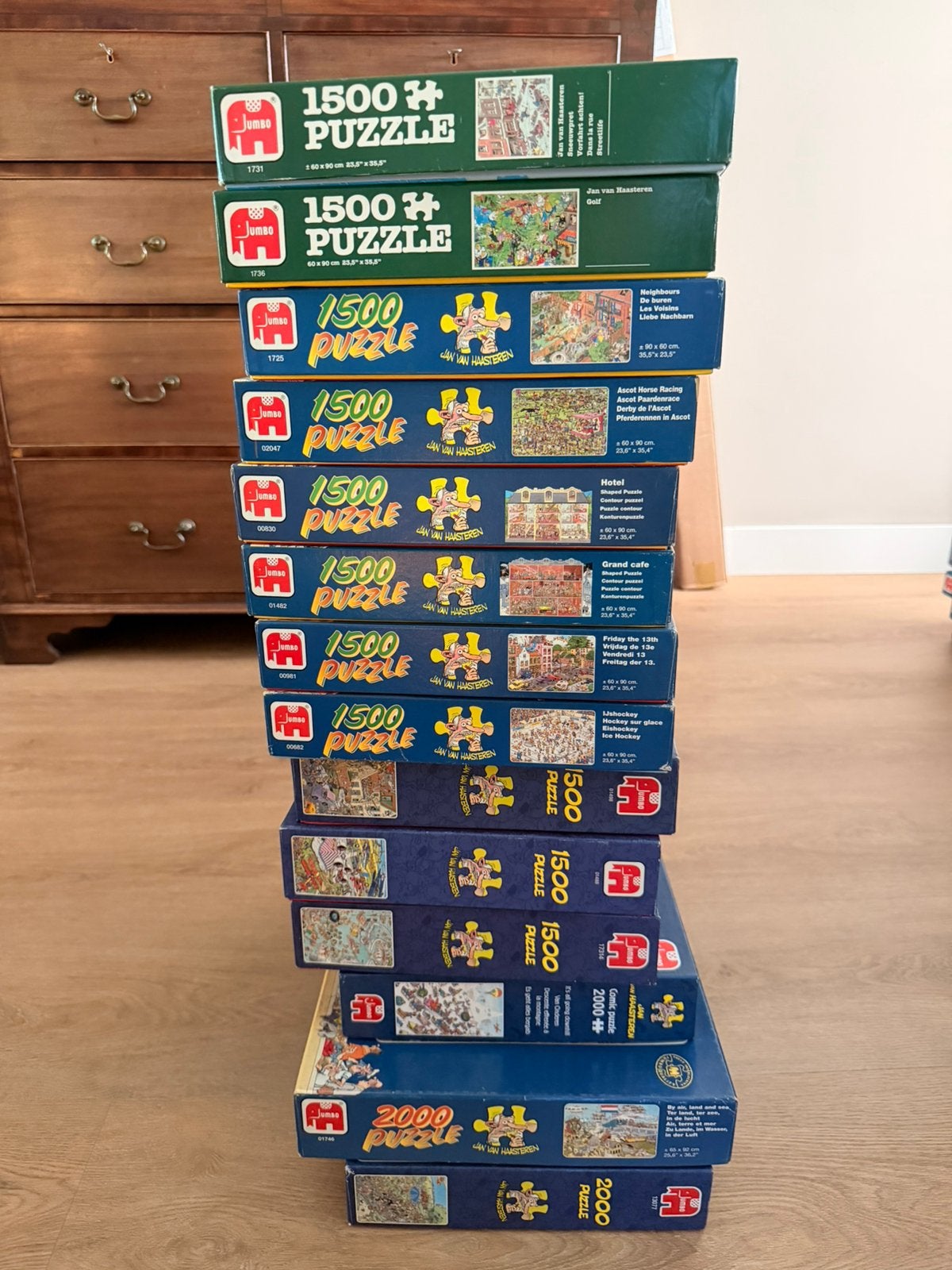 45 Jan van Haasteren puzzels, Hobby en Vrije tijd, Denksport en Puzzels, Ophalen of Verzenden, 500 t/m 1500 stukjes, Zo goed als nieuw