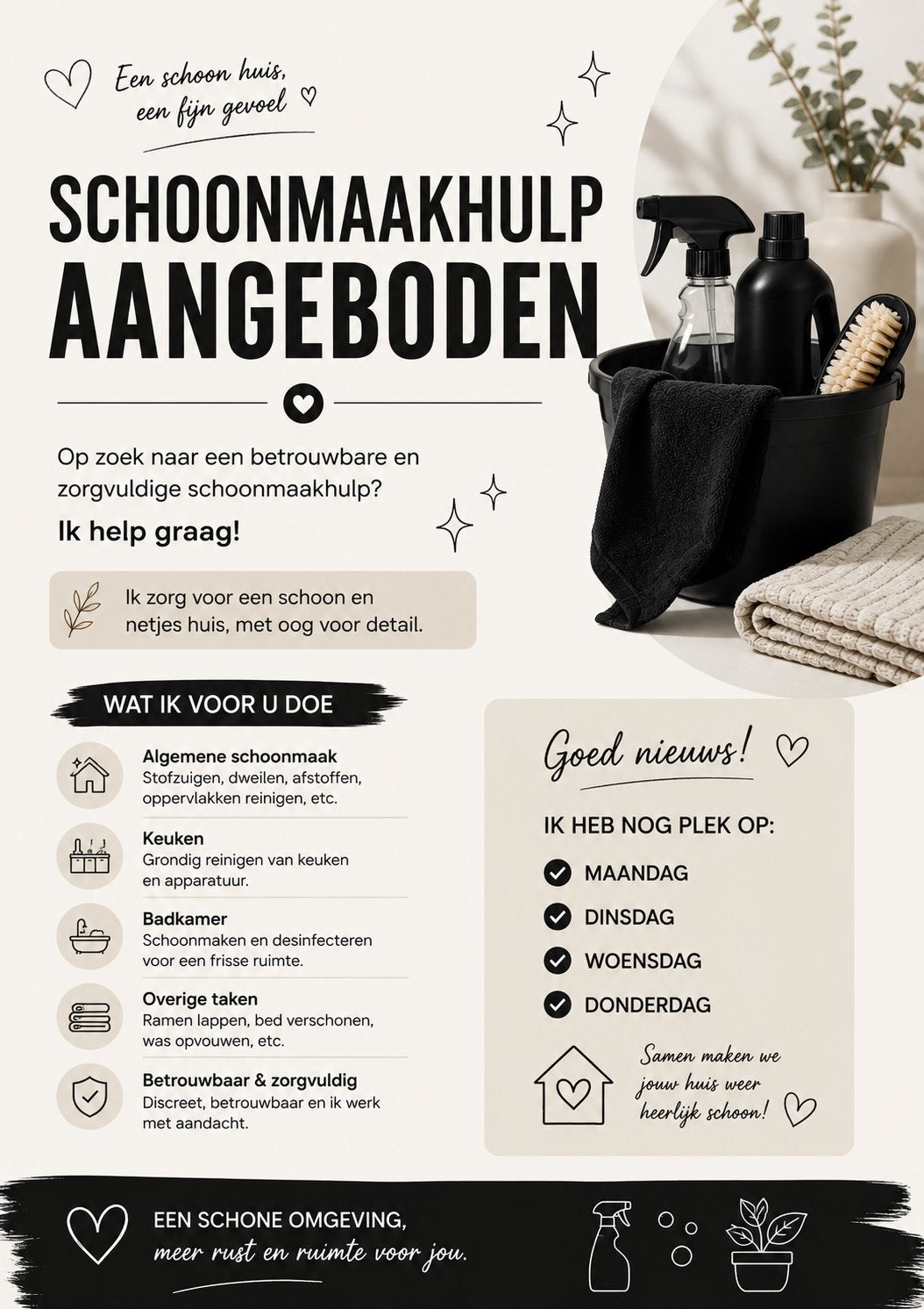 Schoonmaakhulp Gorinchem aangeboden, Vacatures, Vacatures | Schoonmaak en Facilitaire diensten, Variabele uren, Overige niveaus