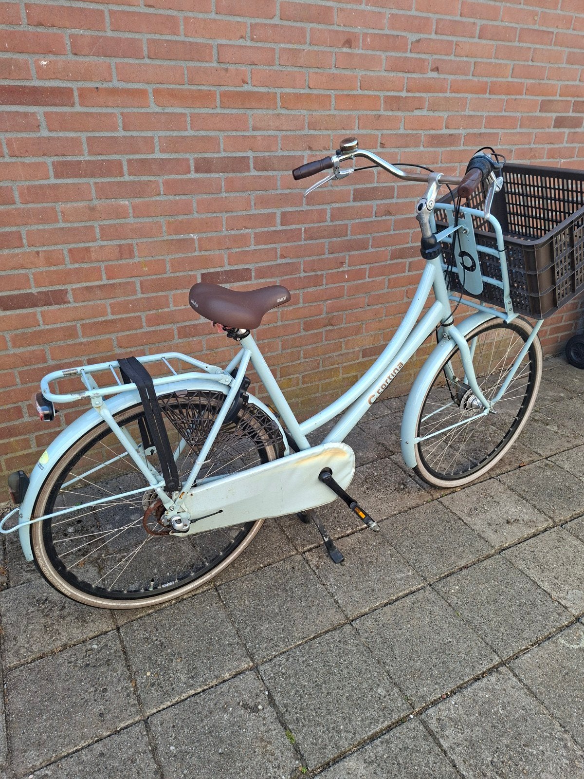 Cortina fiets met voordrager en mand - Lichtblauw, Gebruikt, 50 tot 53 cm, Trommelrem, Ophalen