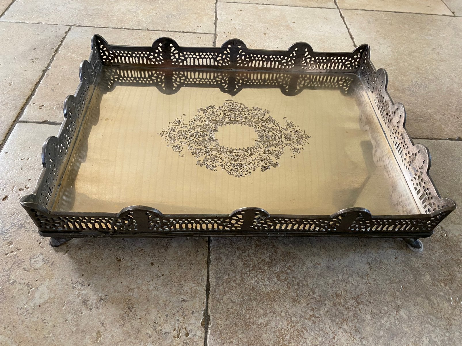 Zilvermetalem tray- dienblad uit India, Ophalen of Verzenden, Gebruikt, Overige materialen