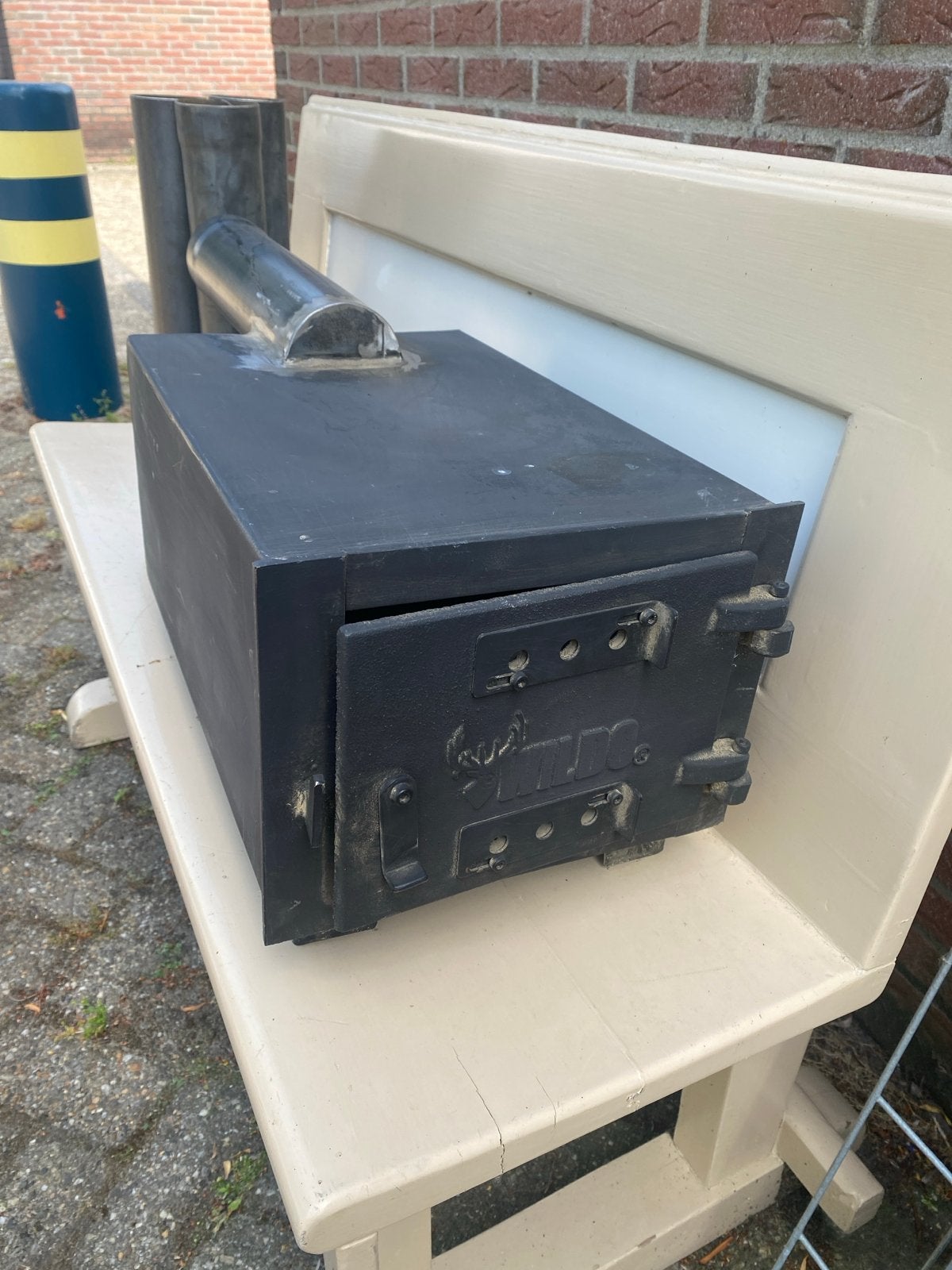 Wildo-Houtkachel met Pijpen - tent/Werkplaats/Gara, Gebruikt, Houtkachel, Ophalen of Verzenden, Vrijstaand