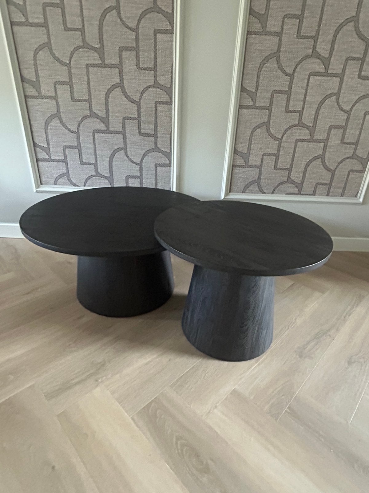 Salontafels van woood - japandi stijl donkerbruin, Ophalen, Zo goed als nieuw, Rond, 50 tot 100 cm