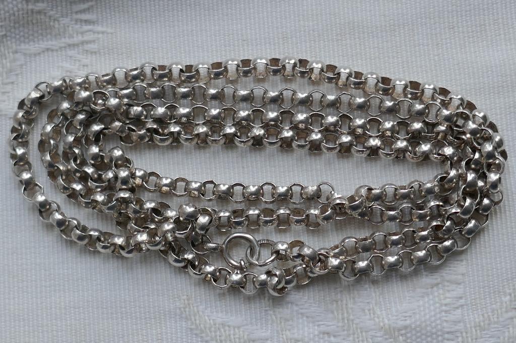 Zware lange zilveren schakel ketting., Sieraden, Tassen en Uiterlijk, Kettingen, Verzenden, Zo goed als nieuw, Zilver, Zilver