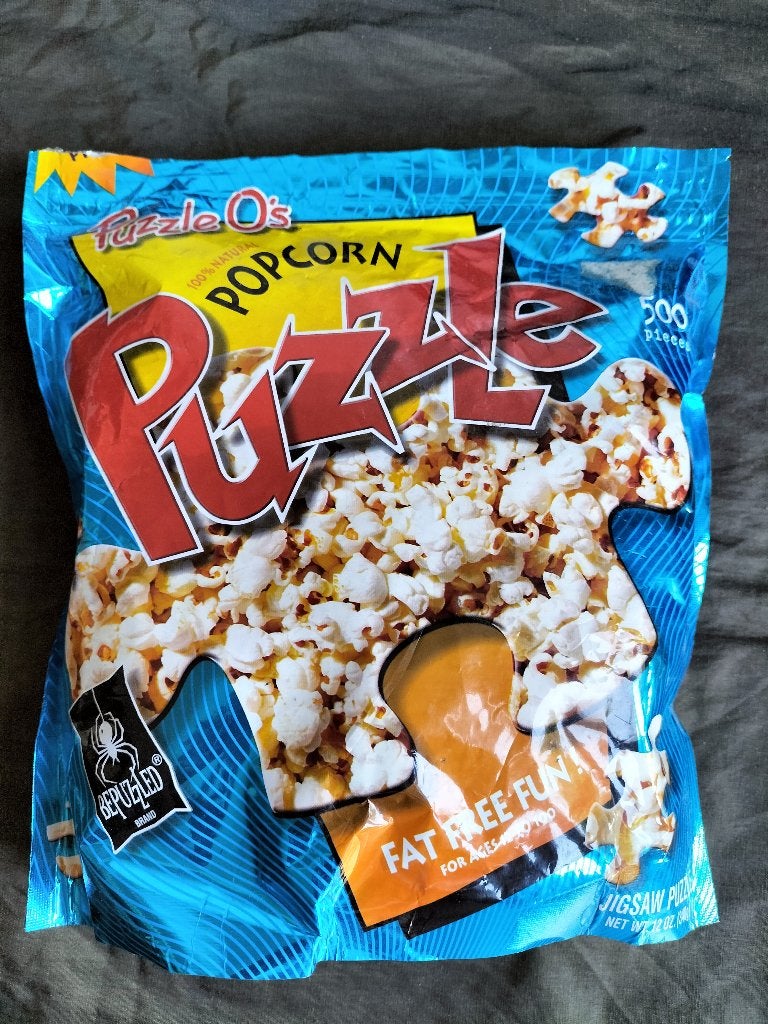 Popcorn puzzel in zak (500 st), Ophalen of Verzenden, 500 t/m 1500 stukjes, Zo goed als nieuw, Legpuzzel