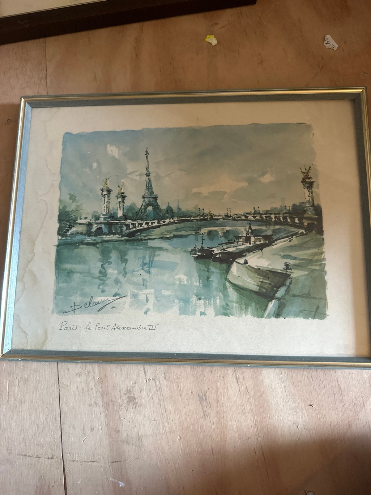 Vintage Aquarel Parijs - Pont Alexandre III, Antiek en Kunst, Ophalen of Verzenden