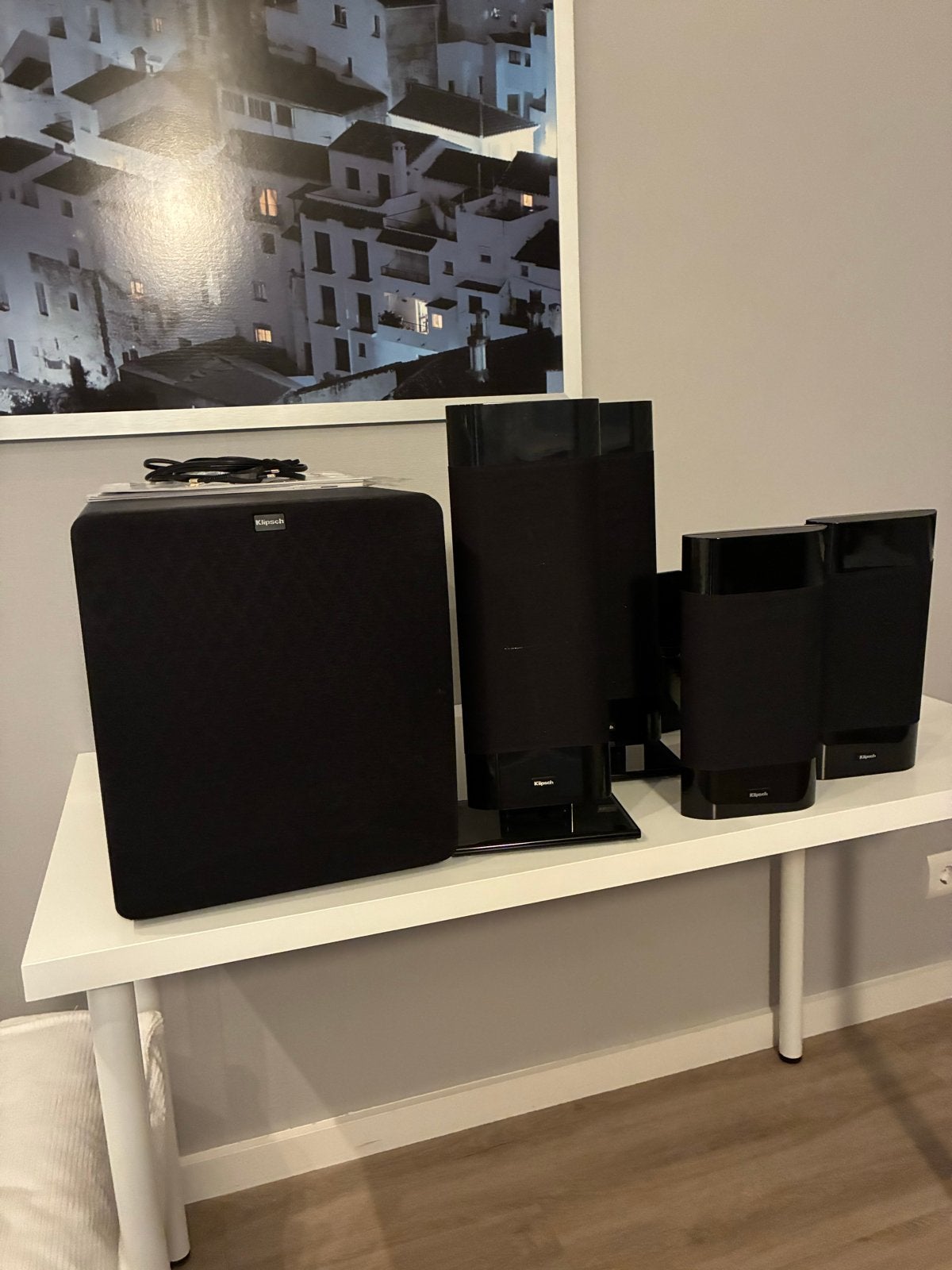 Klipsch SW-110 Subwoofer en 4 satelliet speakers, Ophalen, Gebruikt, 60 tot 120 watt, Surroundset