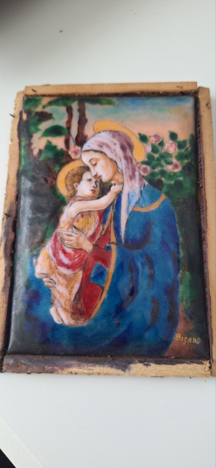 Gaston Bigard - Maria met kind - Emaille op koper, Antiek en Kunst, Ophalen of Verzenden
