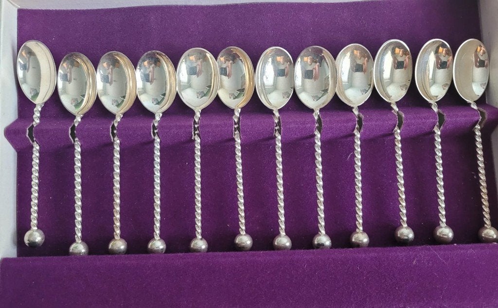 Set van 12 verzilverde theelepels – met doos, Ophalen of Verzenden