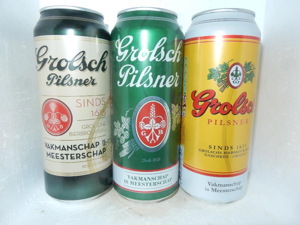 3 GROLSCH Pilsener HISTORISCHE LABELS Bierblikjes (50cl), Ophalen of Verzenden, Overige typen, Grolsch