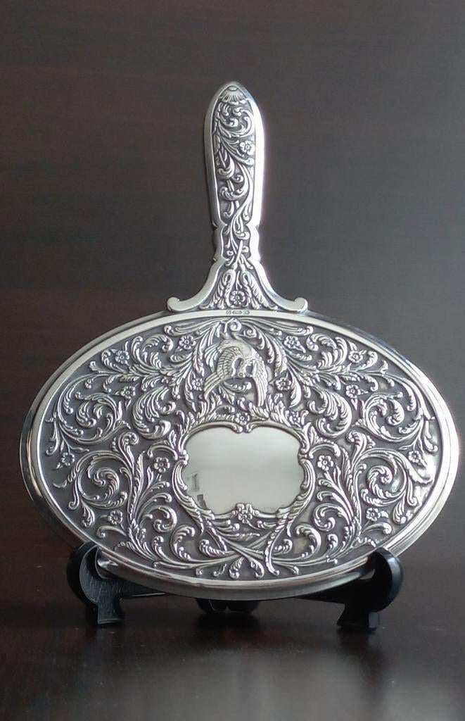 Vintage verzilverde handspiegel kraanvogels Gero G.Nilsson, Antiek en Kunst, Ophalen of Verzenden, Minder dan 50 cm