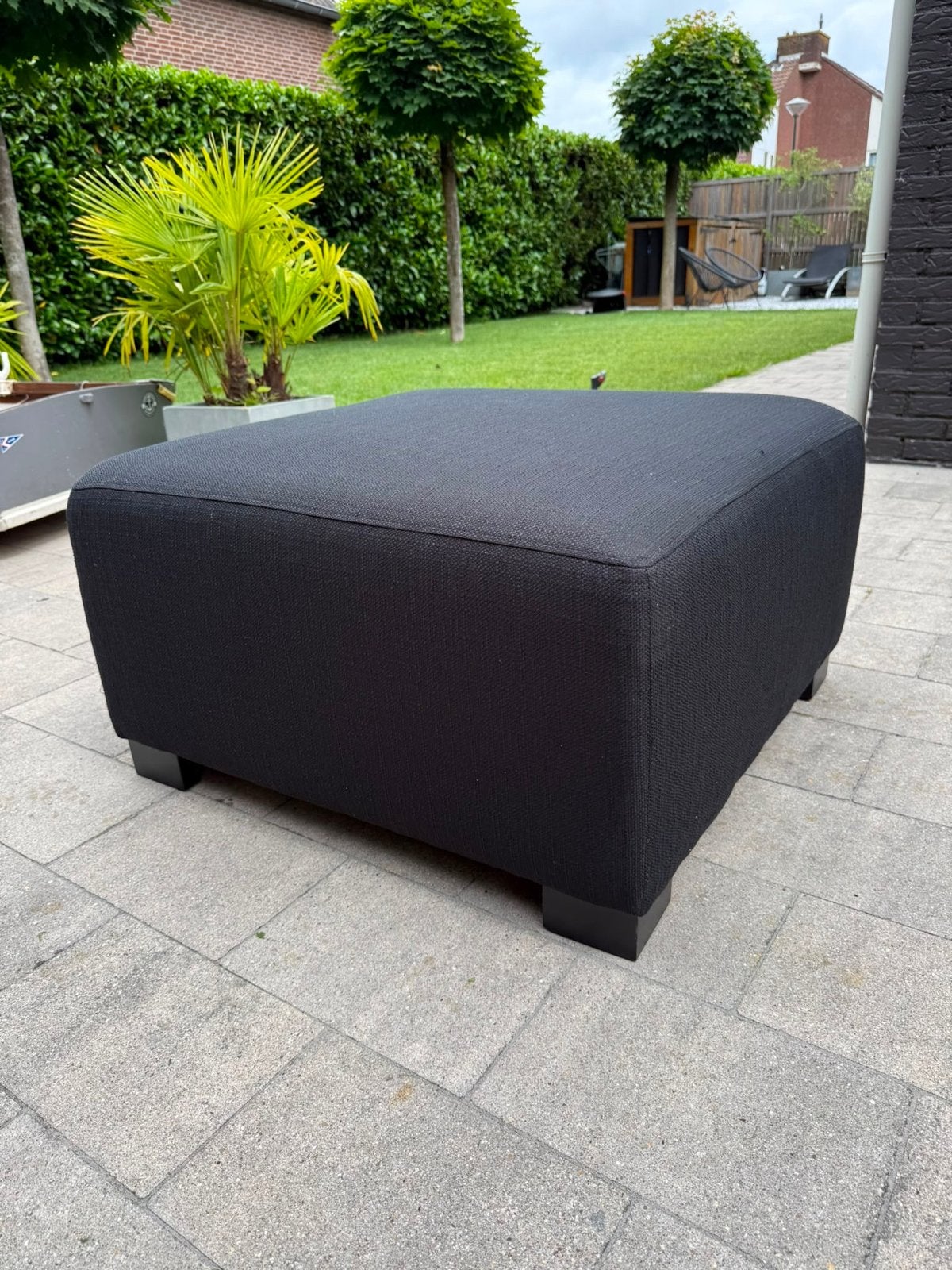 Donkergrijze/zwarte hocker/poef 77x77 cm, hoogte 42 cm, Ophalen, Gebruikt, Vierkant, Minder dan 50 cm