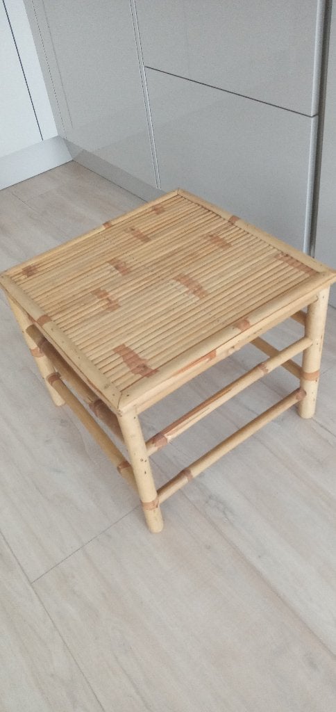 Bijzettafel tuintafel bamboe 47x47x37 cm naturel en robuust, Huis en Inrichting, Tafels | Bijzettafels, Ophalen, Minder dan 55 cm