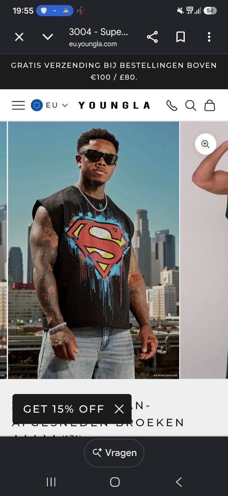 Superman mouwloos, Fitness, Maat 48/50 (M), Zwart, Nieuw