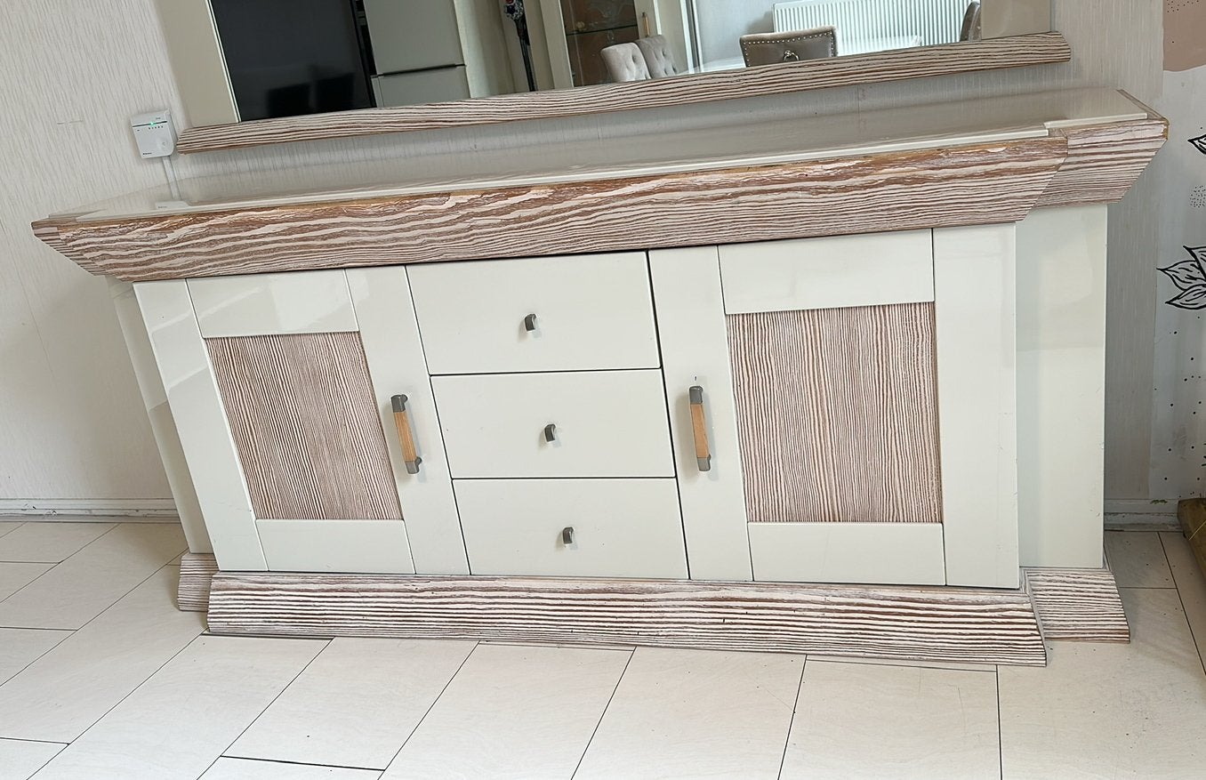 Dressoir met spiegel, hoogglans, 204x52x90 cm, Huis en Inrichting, Ophalen, Overige materialen, Gebruikt, 200 cm of meer