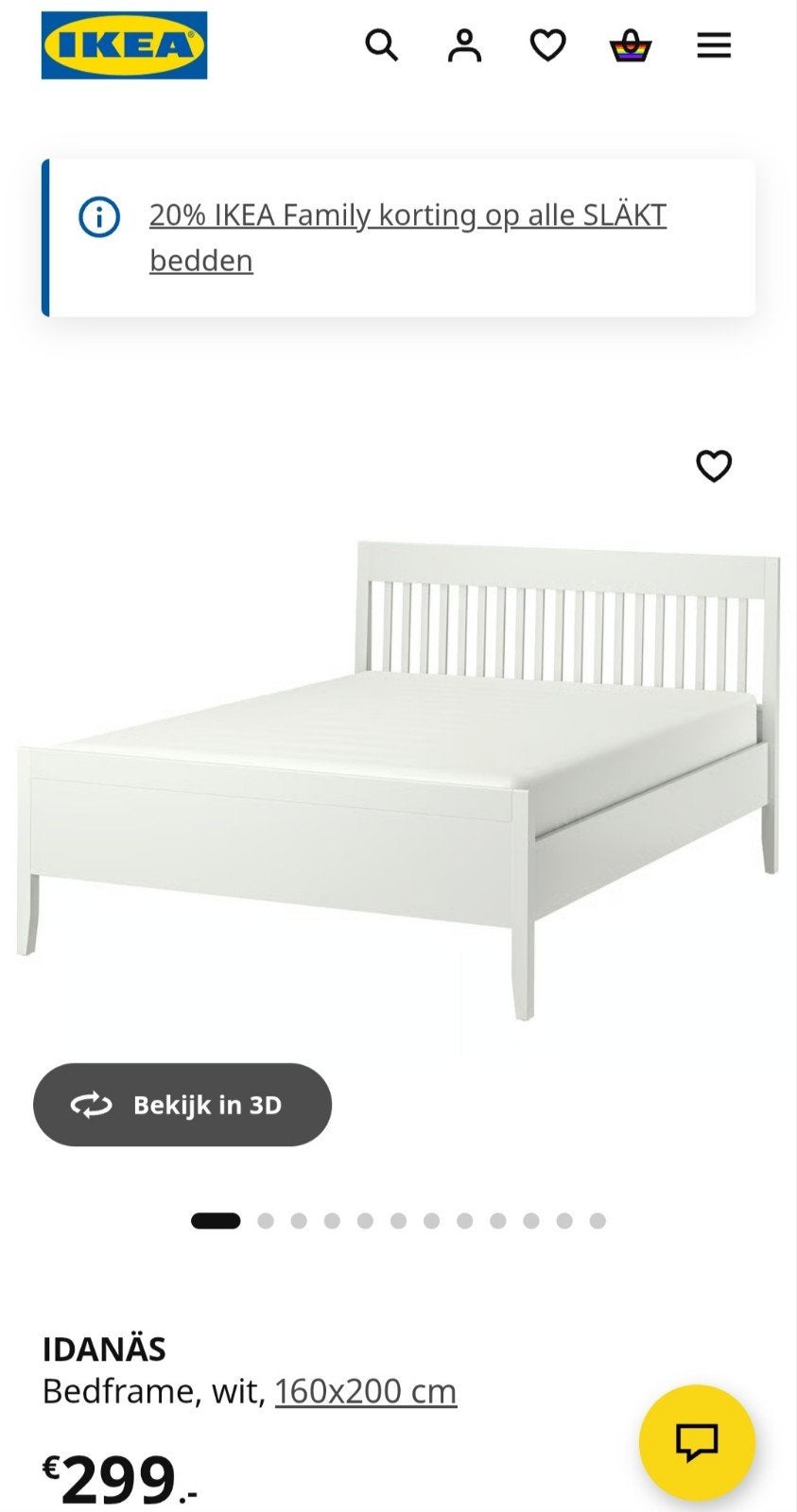 Tweepersoons bed Ikea IDANÄS 160x200 m, Ophalen, Wit, Tweepersoons, Zo goed als nieuw