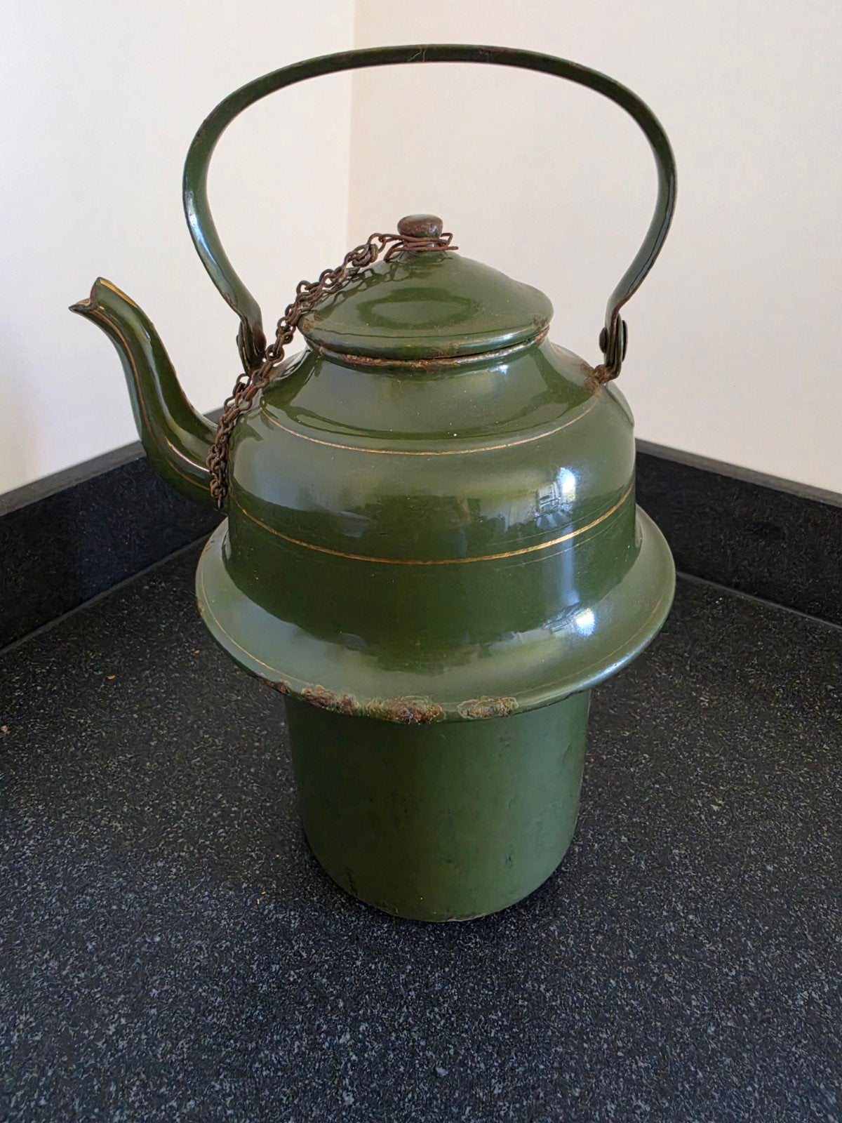 Emaille Zakpot Groen 1, Antiek en Kunst, Antiek | Emaille, Ophalen of Verzenden