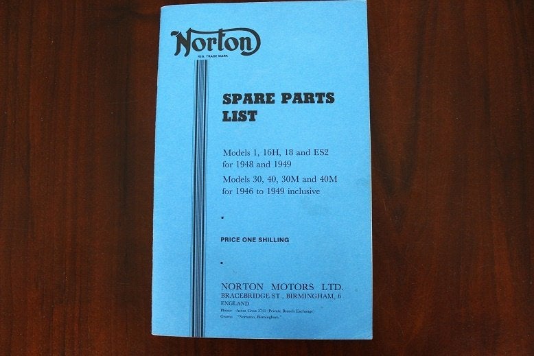 Norton 1948-1949 16H 18 ES2 30 40 1946-1949 parts list, Ophalen of Verzenden, Overige merken