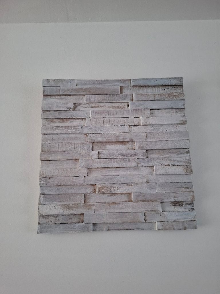 wandpaneel teakhout white-washed 3 D., Huis en Inrichting, Woonaccessoires | Wanddecoraties, Industrieel, Hout, Zo goed als nieuw