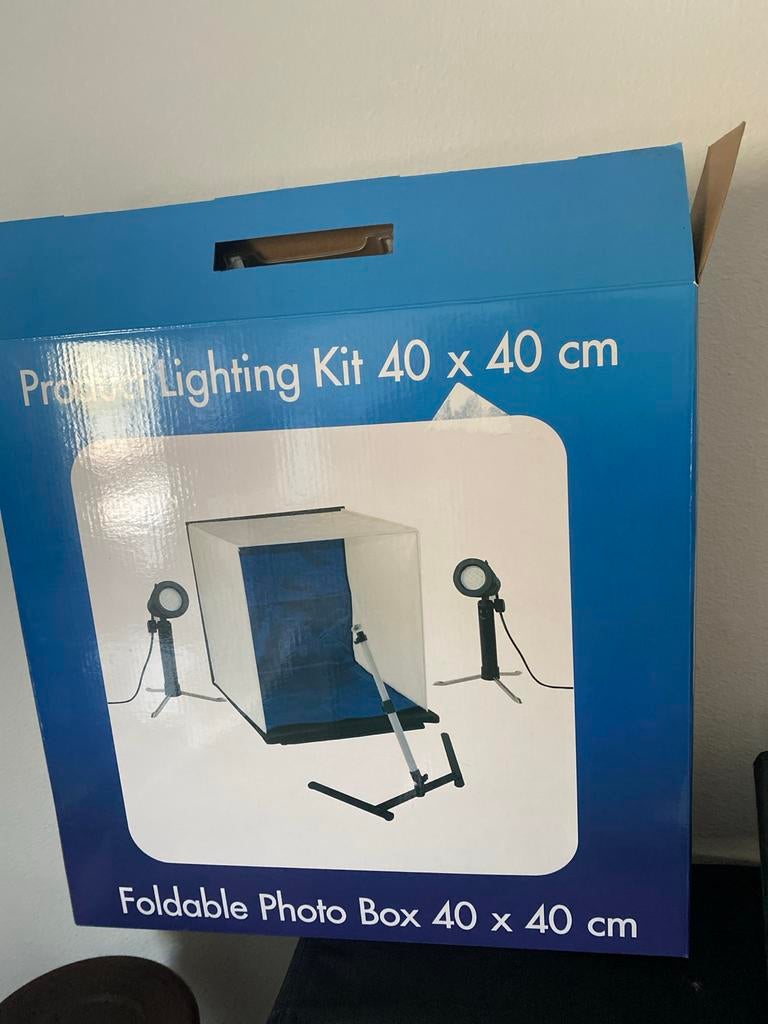 Fotobox 40x40 cm met verlichting en achtergronden, Ophalen, Nieuw, Complete fotostudio